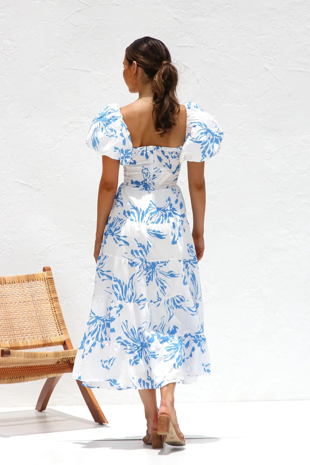 Mabel | Midi Summer Dress with Floral Print and Puff Sleeves
