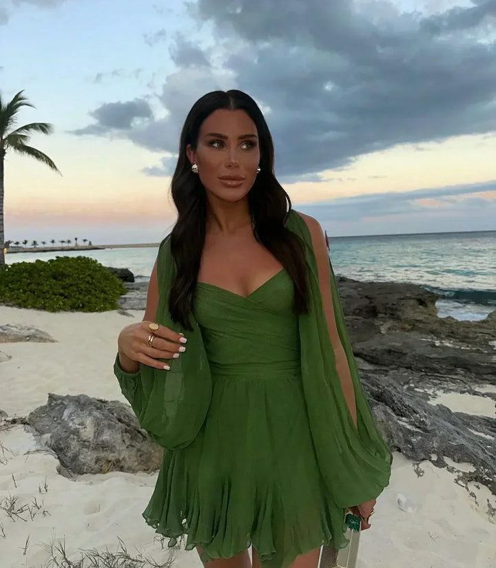 Clara | Mini Cocktail Dress with Puff Sleeves and Ruffle Hem