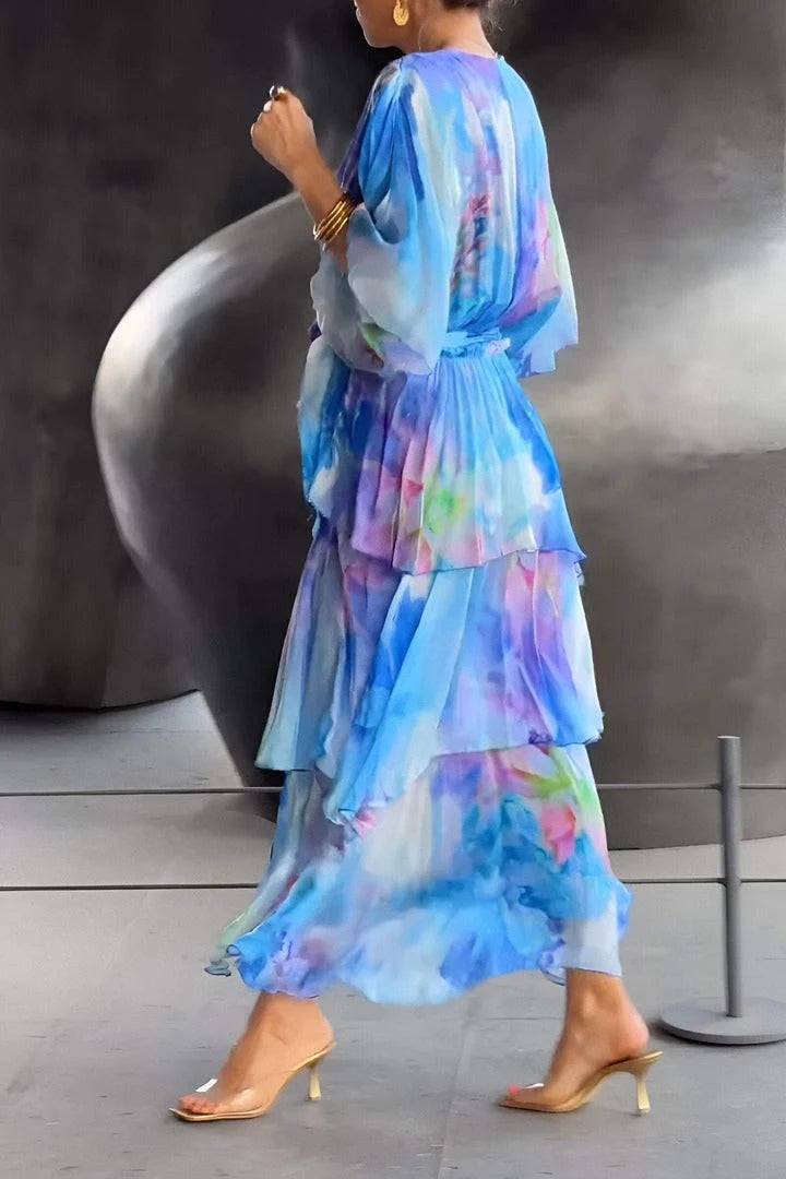 Polly | Maxi Wedding Guest Dress with Floral Print and V-Neck Wrap