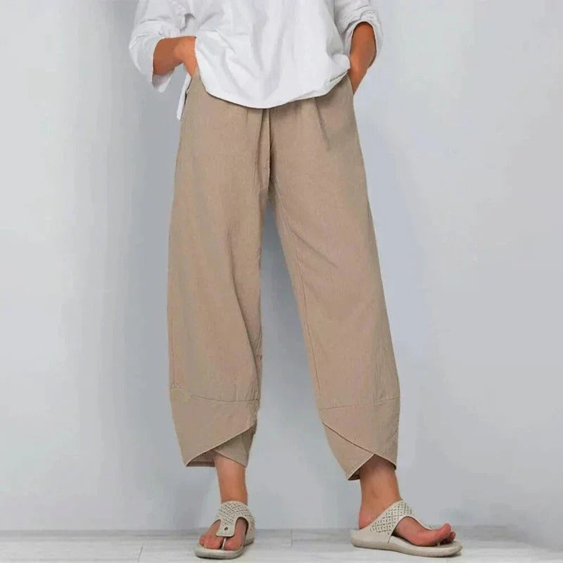 Sia | Tapered Trousers with Elasticated Waist and Cropped Hem