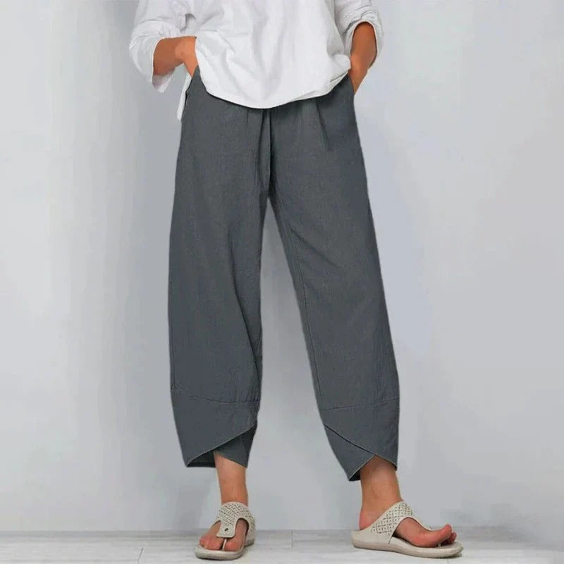Sia | Tapered Trousers with Elasticated Waist and Cropped Hem