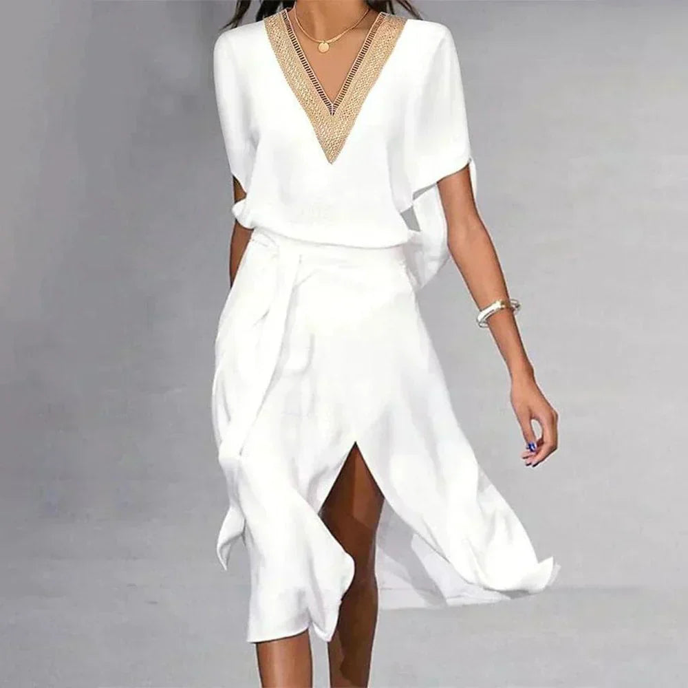 Olivia | Midi Cocktail Dress with V-Neck Wrap and Side Slit