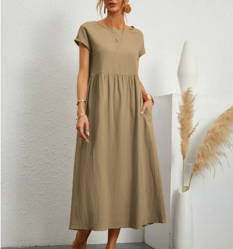 Charlotte | Midi Summer Dress with Round Neck and Side Pockets