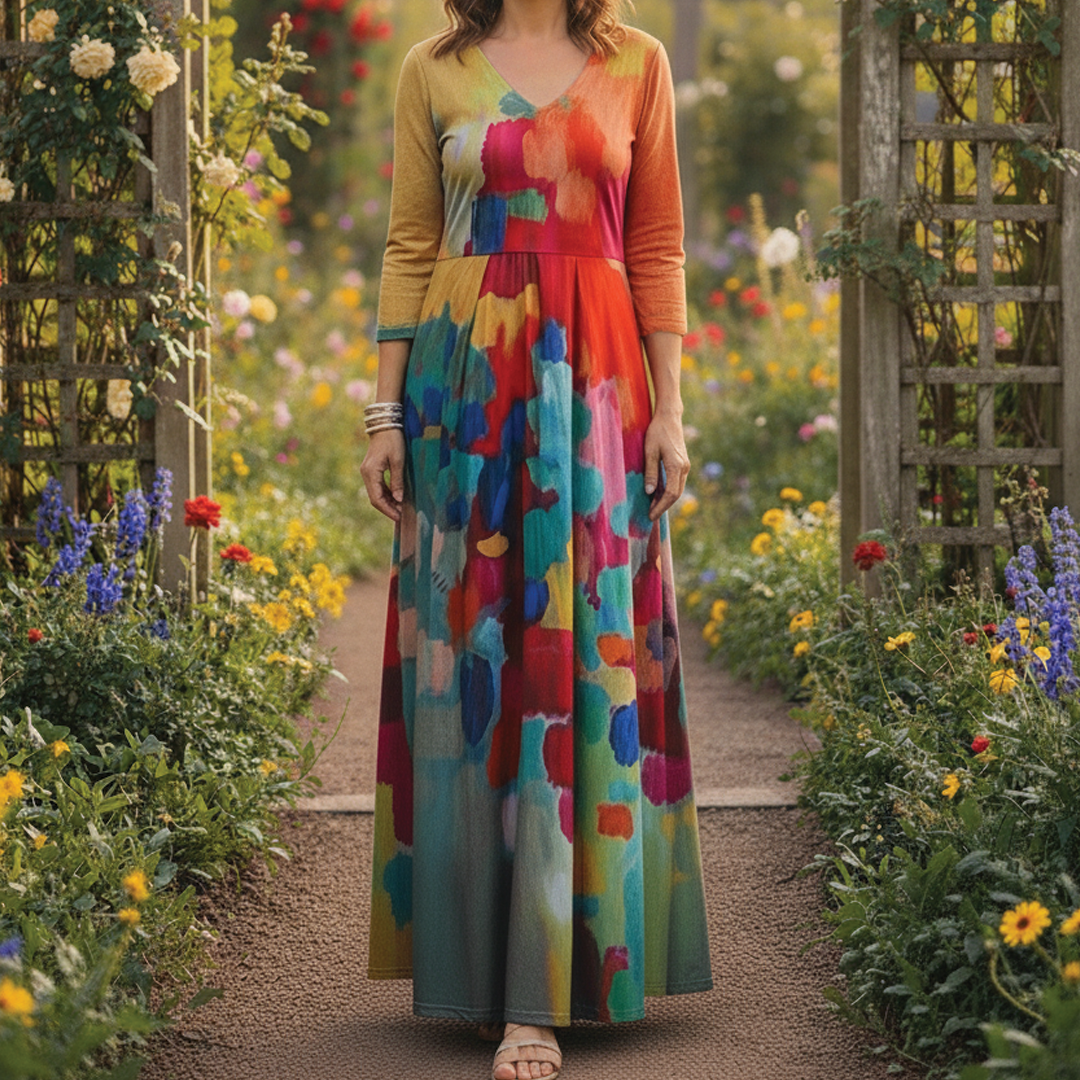 Eve | Maxi Summer Dress with Floral Print and Long Sleeves