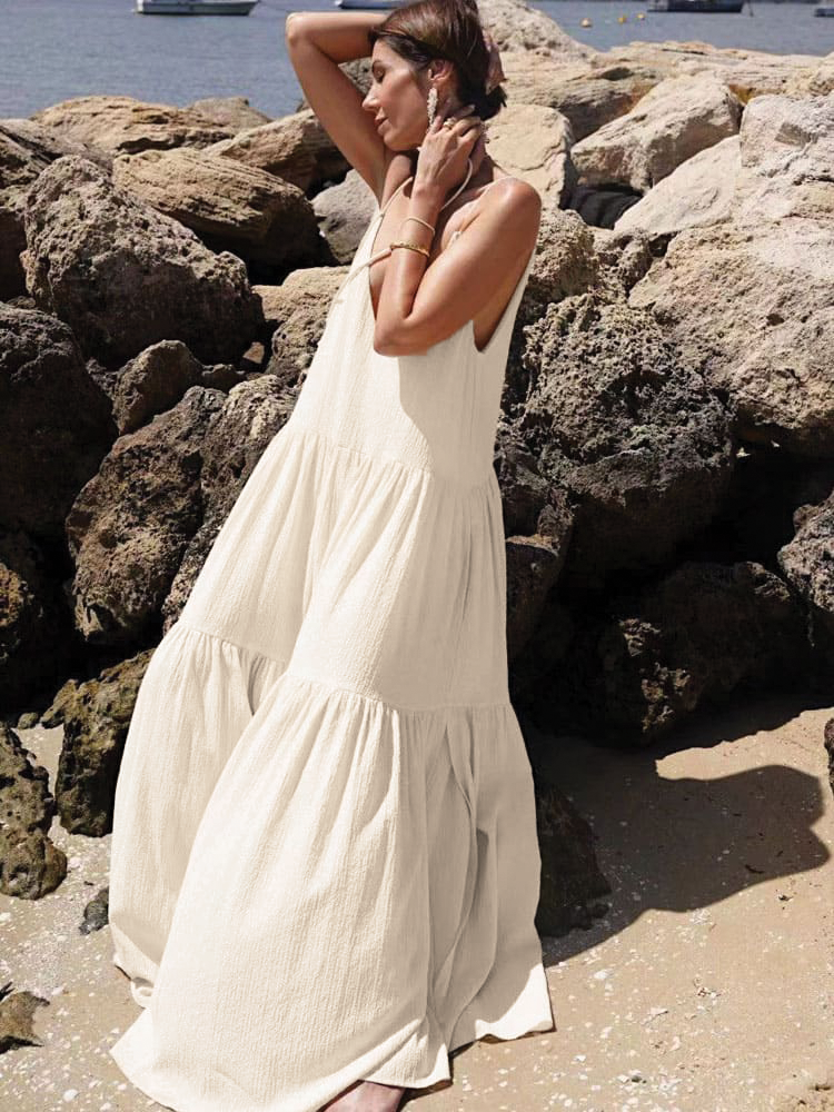 Zoe | Maxi Summer Dress with V-Neck and Tiered Skirt