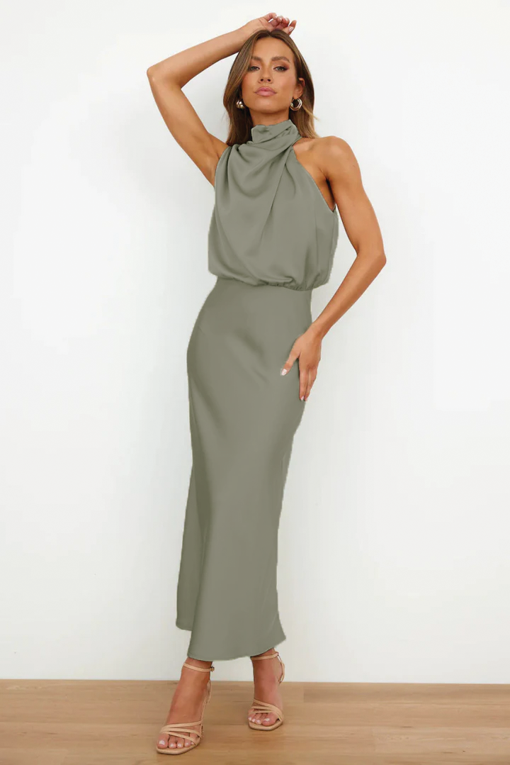 Diane | Maxi Halter Neck Dress with Cowl Drape