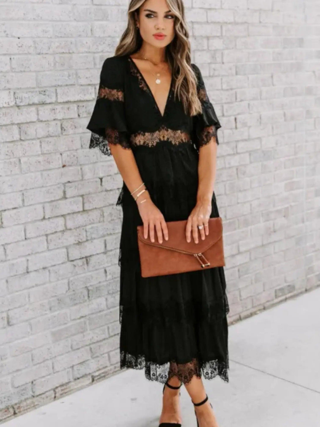 Grace | Maxi Wedding Guest Dress with V-Neck and Tiered Skirt
