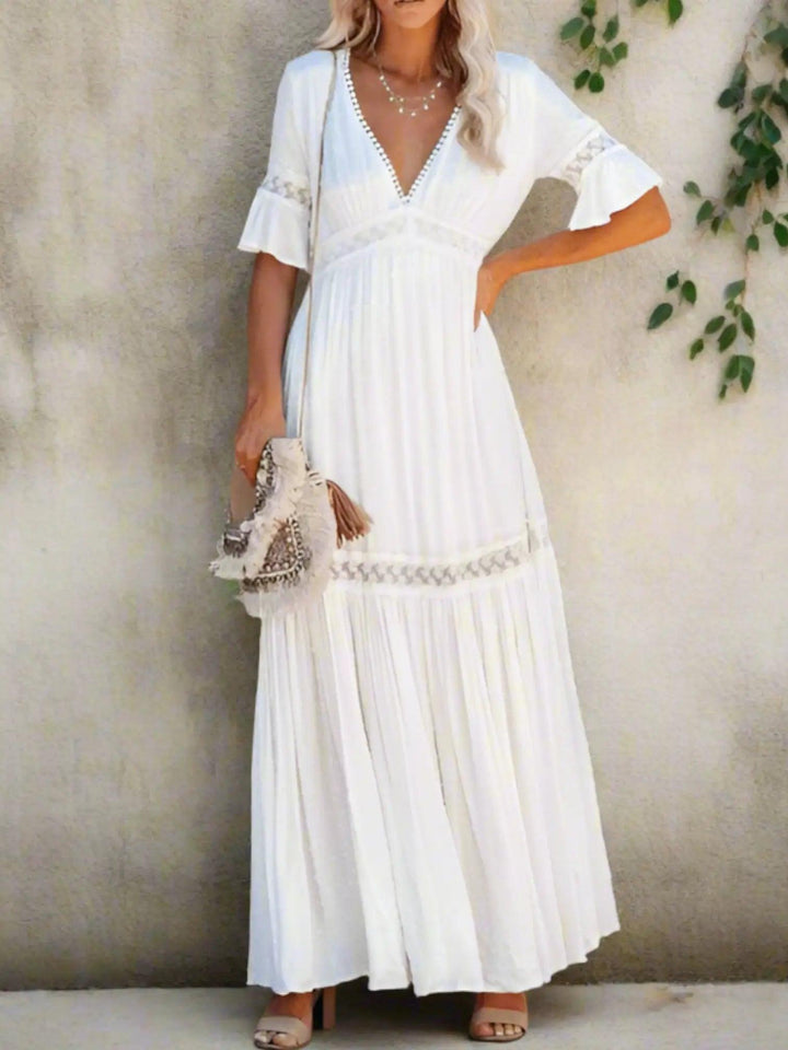 Grace | Maxi Wedding Guest Dress with V-Neck and Tiered Skirt