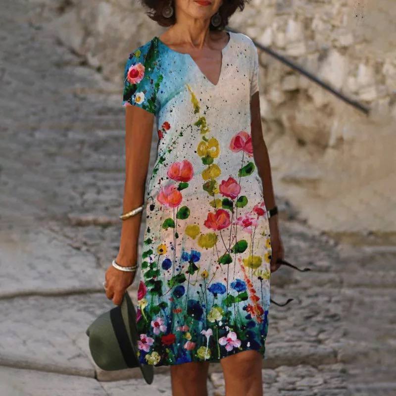 Hannah | Midi Summer Dress with Floral Print and V-Neck