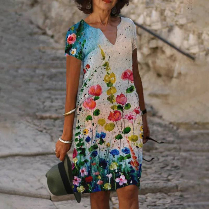 Hannah | Midi Summer Dress with Floral Print and V-Neck