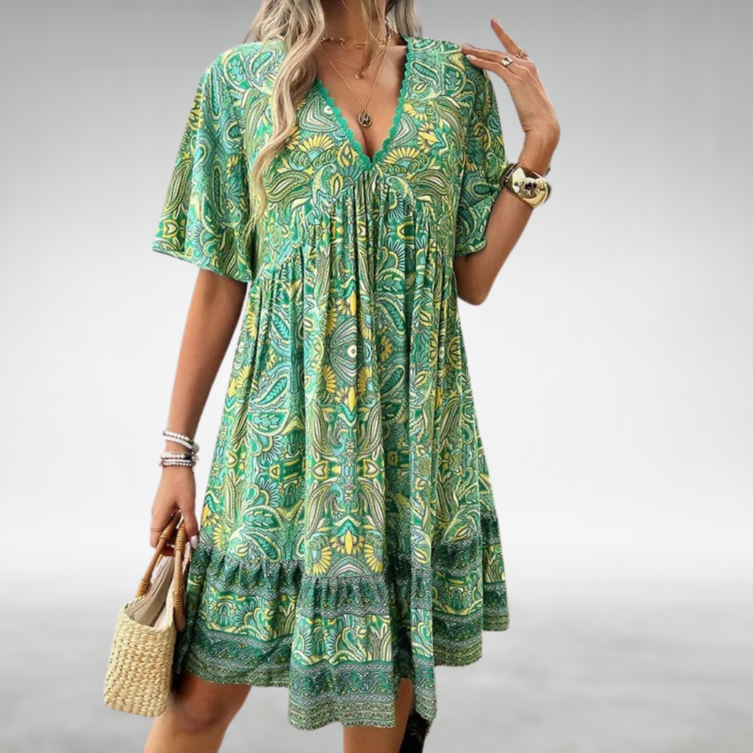 Lila | Mini Summer Dress with Paisley Print and V-Neck