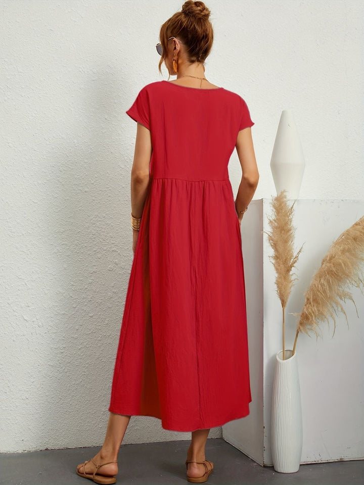 Magnolia | Midi Summer Dress with Round Neck and Pockets