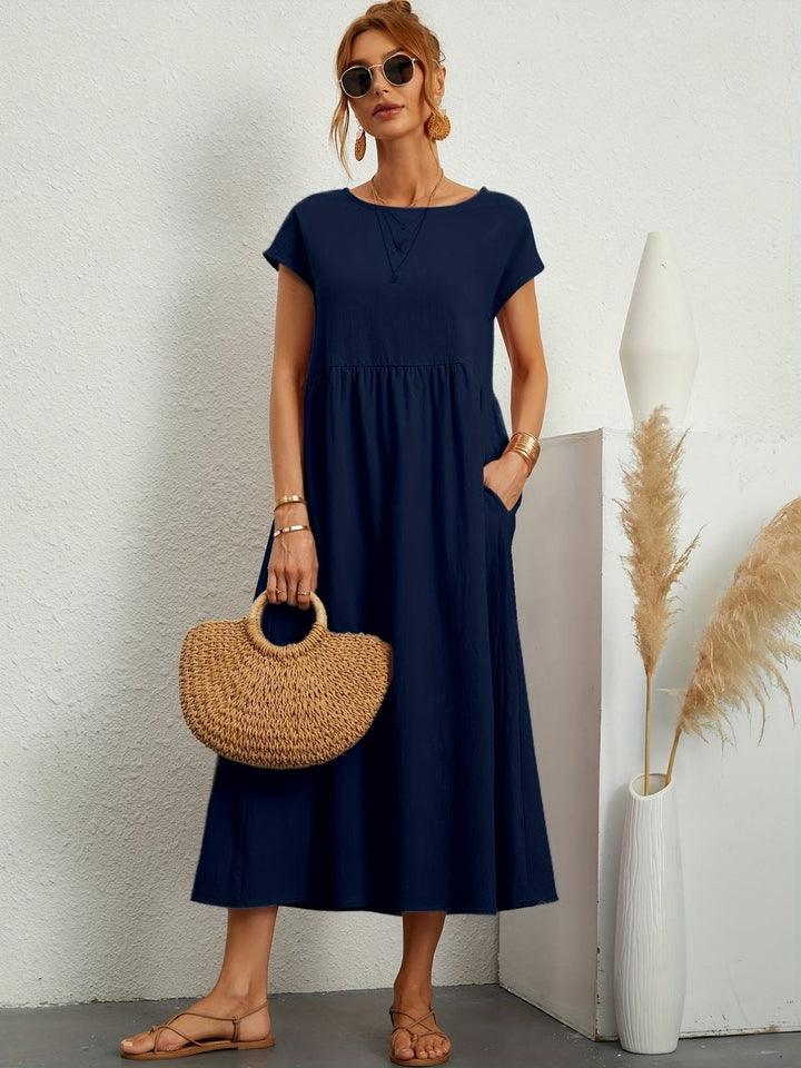 Magnolia | Midi Summer Dress with Round Neck and Pockets