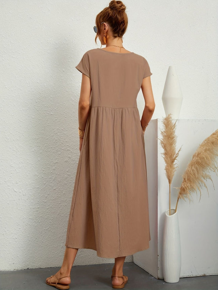 Magnolia | Midi Summer Dress with Round Neck and Pockets