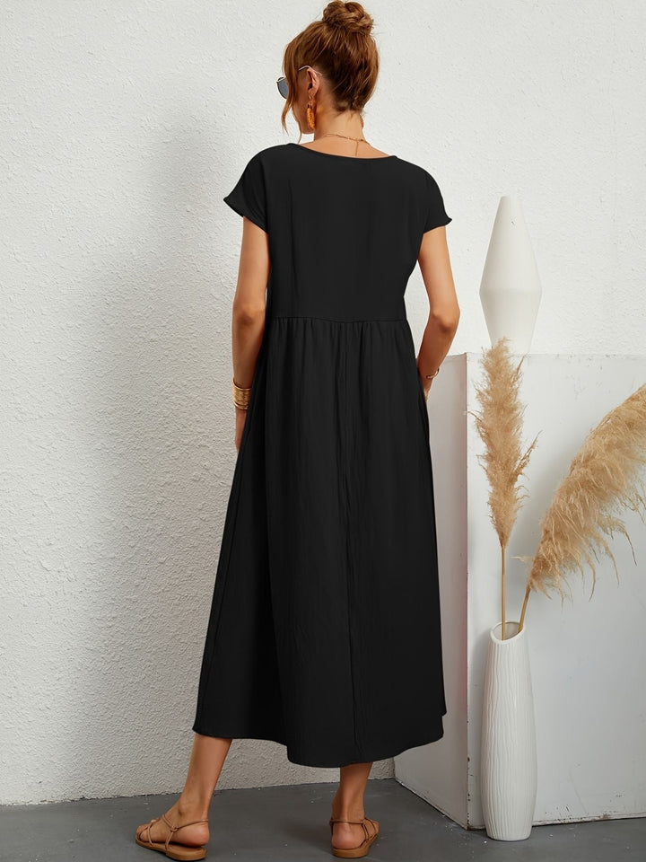 Magnolia | Midi Summer Dress with Round Neck and Pockets
