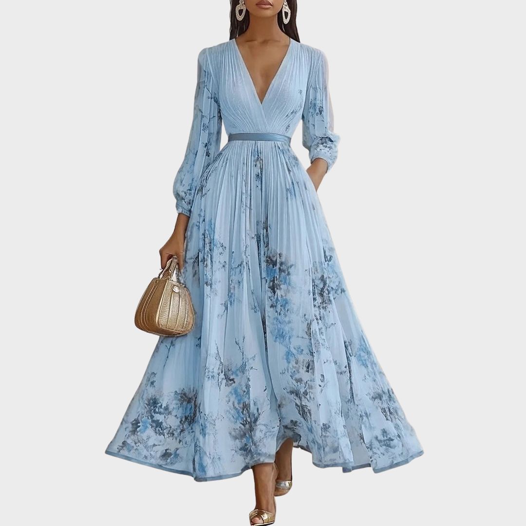 Ella | Maxi Wedding Guest Dress with Floral Print and Pleated Skirt