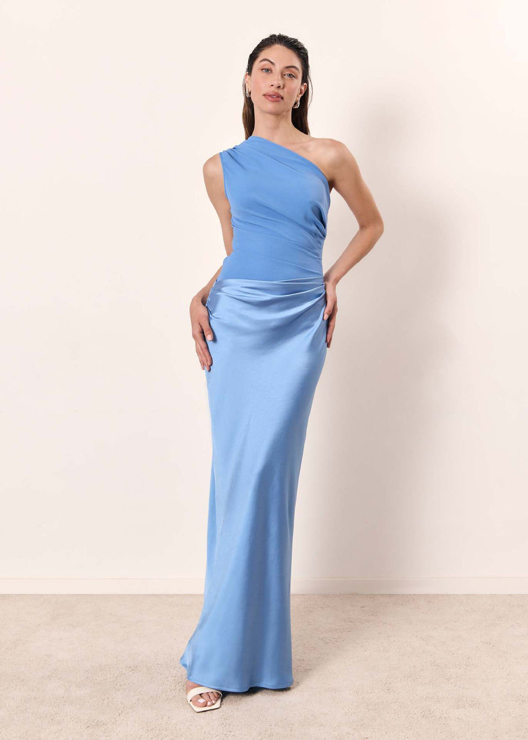 Emily | Maxi Wedding Guest Dress with One Shoulder and Ruched Bodice