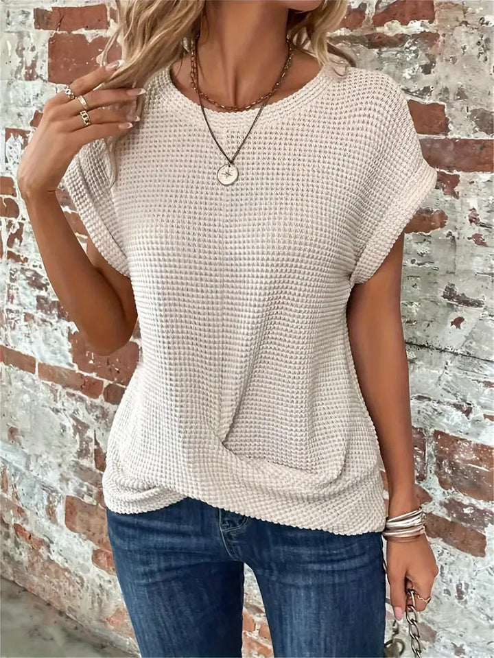 Tara | Waffle Knit Top with Round Neck and Twisted Hem