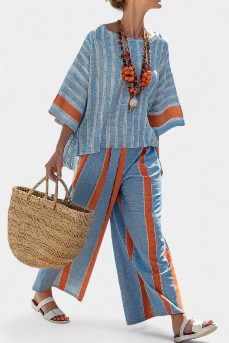 Opal | Matching Set with Striped Print and Wide Leg Trousers