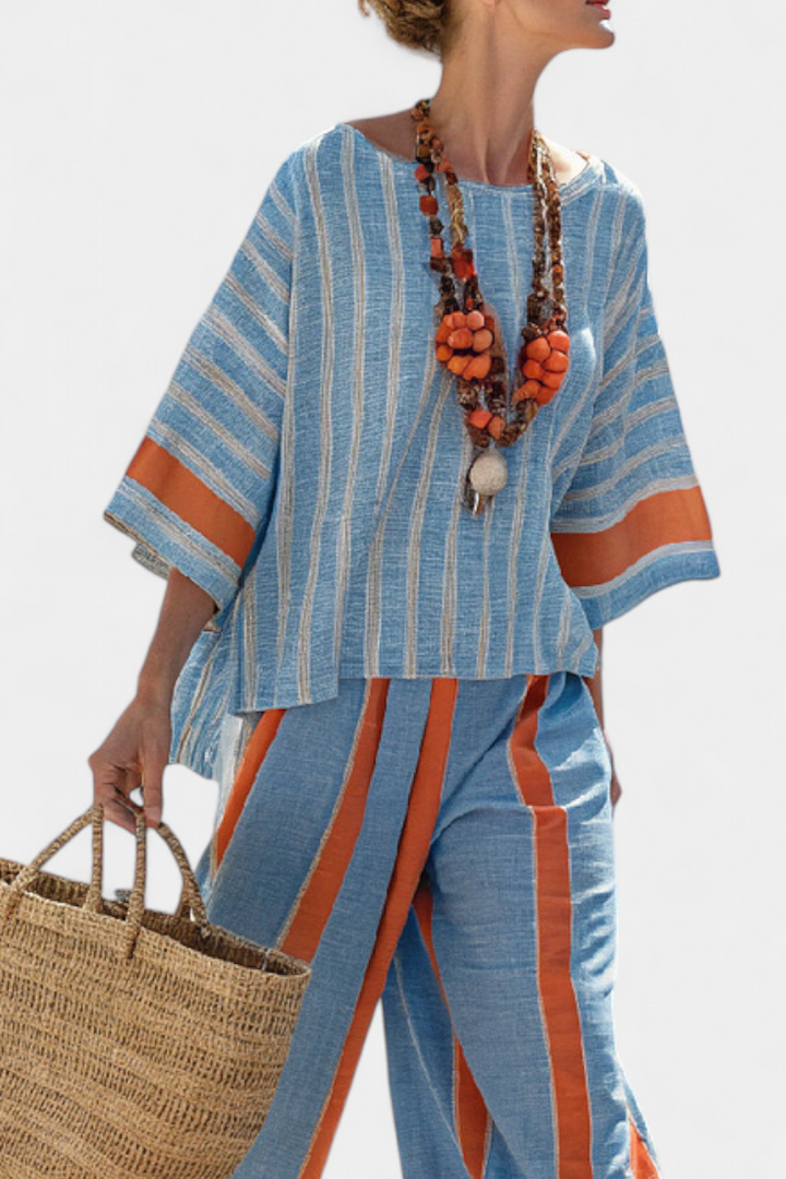 Opal | Matching Set with Striped Print and Wide Leg Trousers