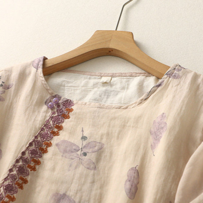 Hattie | Floral Print Blouse with Round Neckline and Three Quarter Sleeves