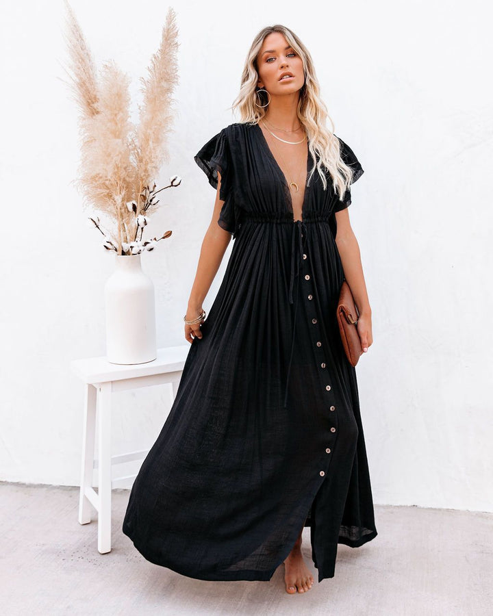 Maeve | Boho Maxi Dress Draped Button Front
