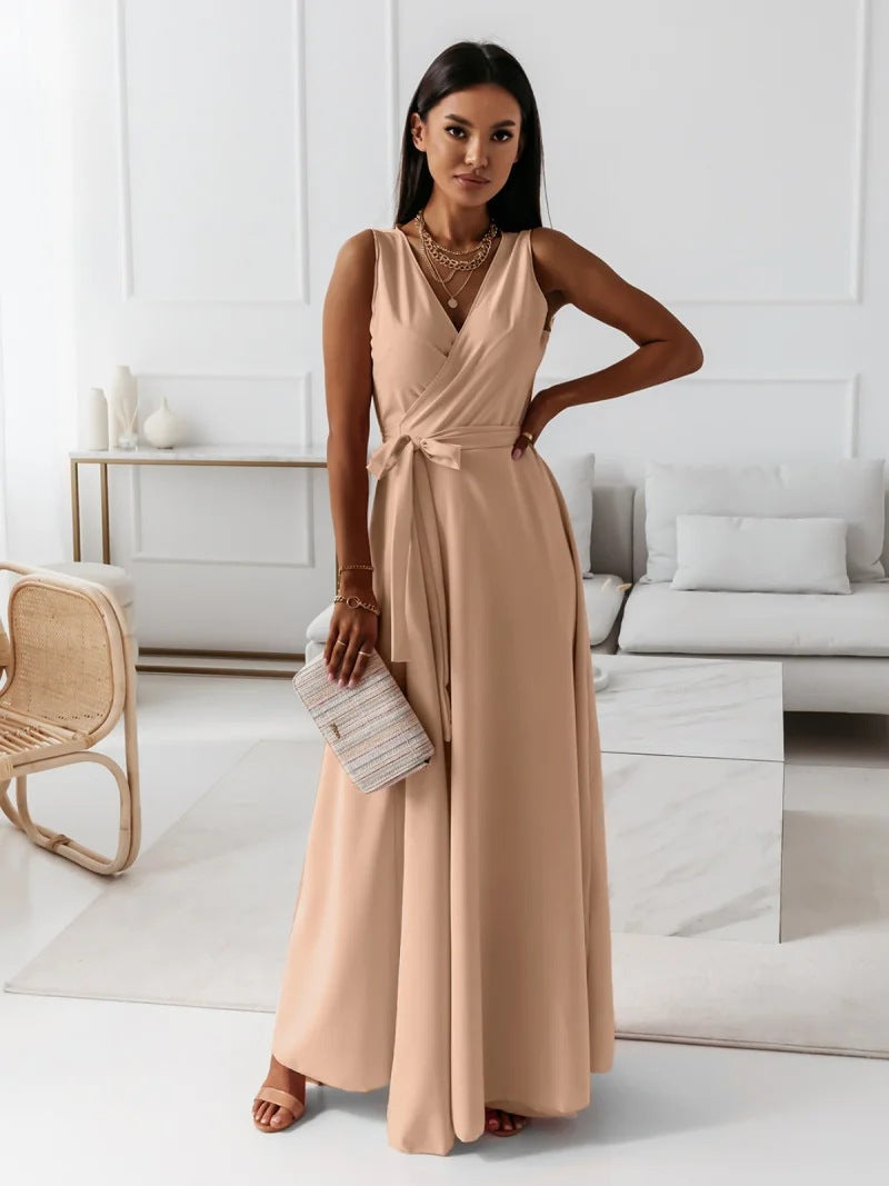 Patty | Maxi Wedding Guest Dress with V-Neck and Tie Waist
