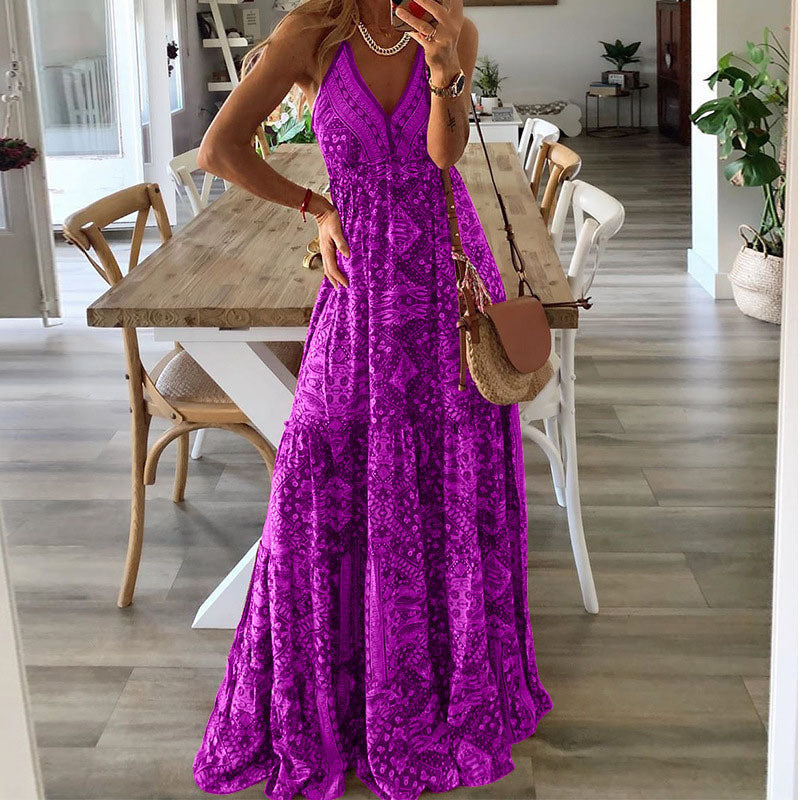Alice | Maxi Summer Dress with Boho Print and V-Neck
