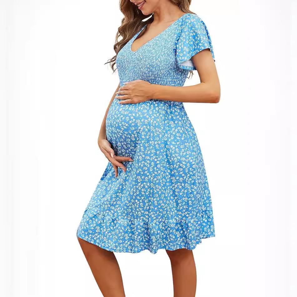 Donna | Midi Summer Dress with Floral Print and V-Neck