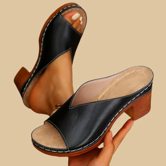 Maeve | Orthopedic Block Heel Mules with Open Toe