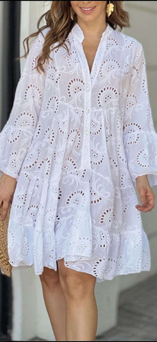Fawna | Mini Summer Dress with V-Neck and Embroidered Detail