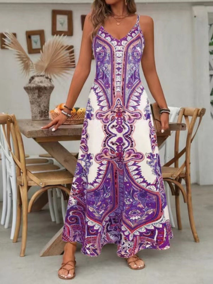 Violet | Boho Floral Maxi Dress Paisley V-Neck