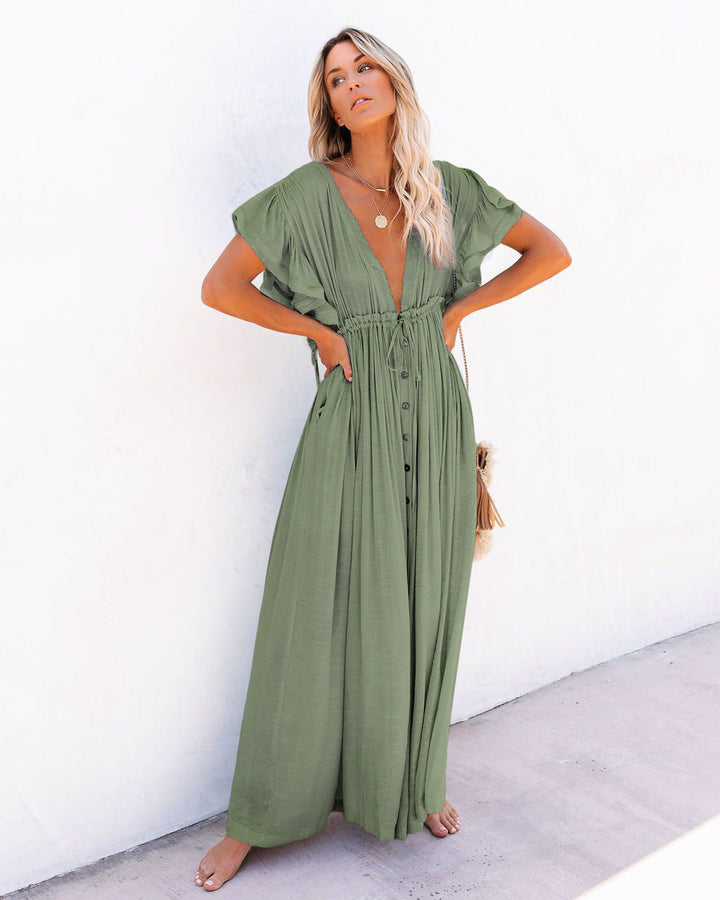 Maria | Maxi Summer Dress with V-Neck and Button Front
