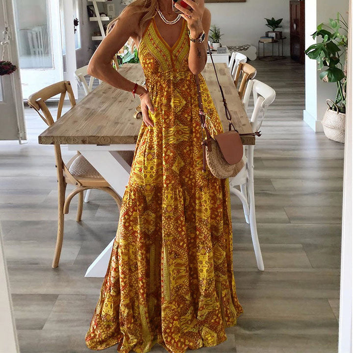 Alice | Maxi Summer Dress with Boho Print and V-Neck