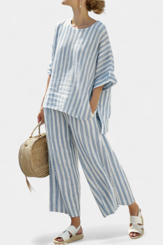 Pearl | Matching Set with Striped Print and Wide Leg Trousers