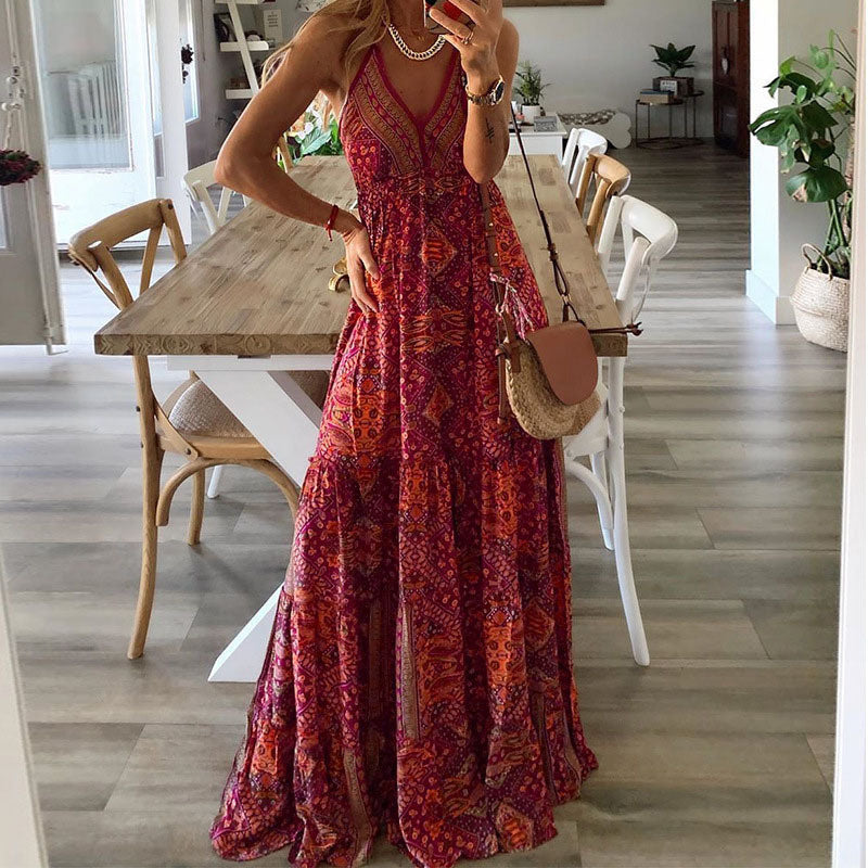 Alice | Maxi Summer Dress with Boho Print and V-Neck