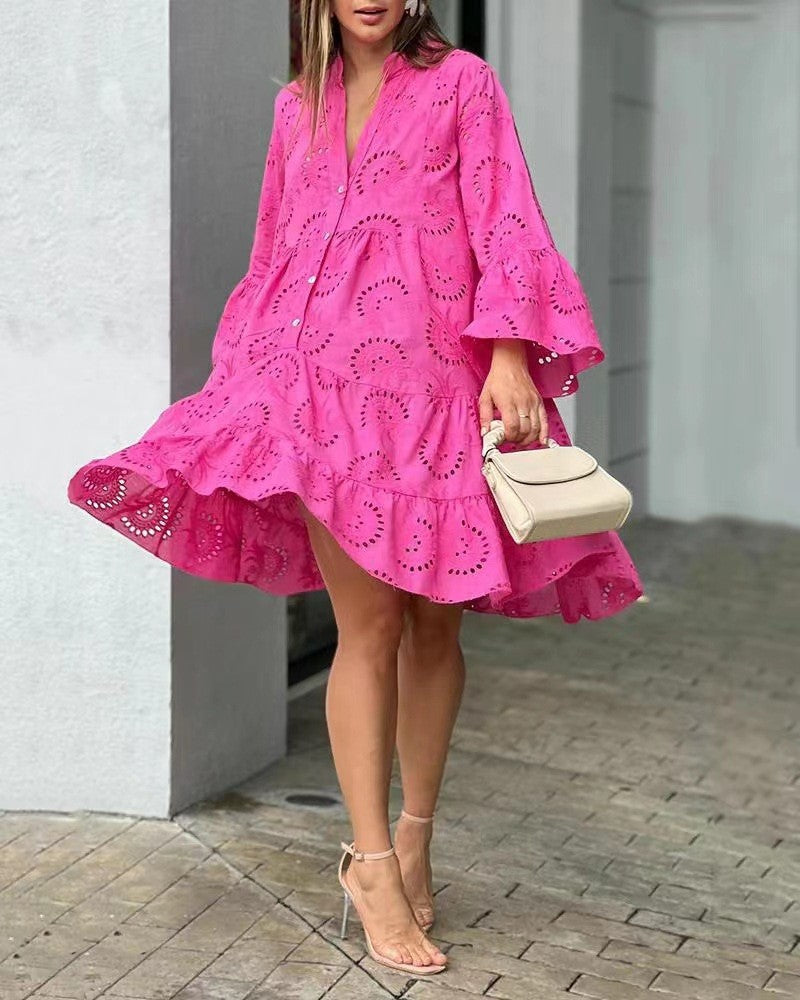 Fawna | Mini Summer Dress with V-Neck and Embroidered Detail