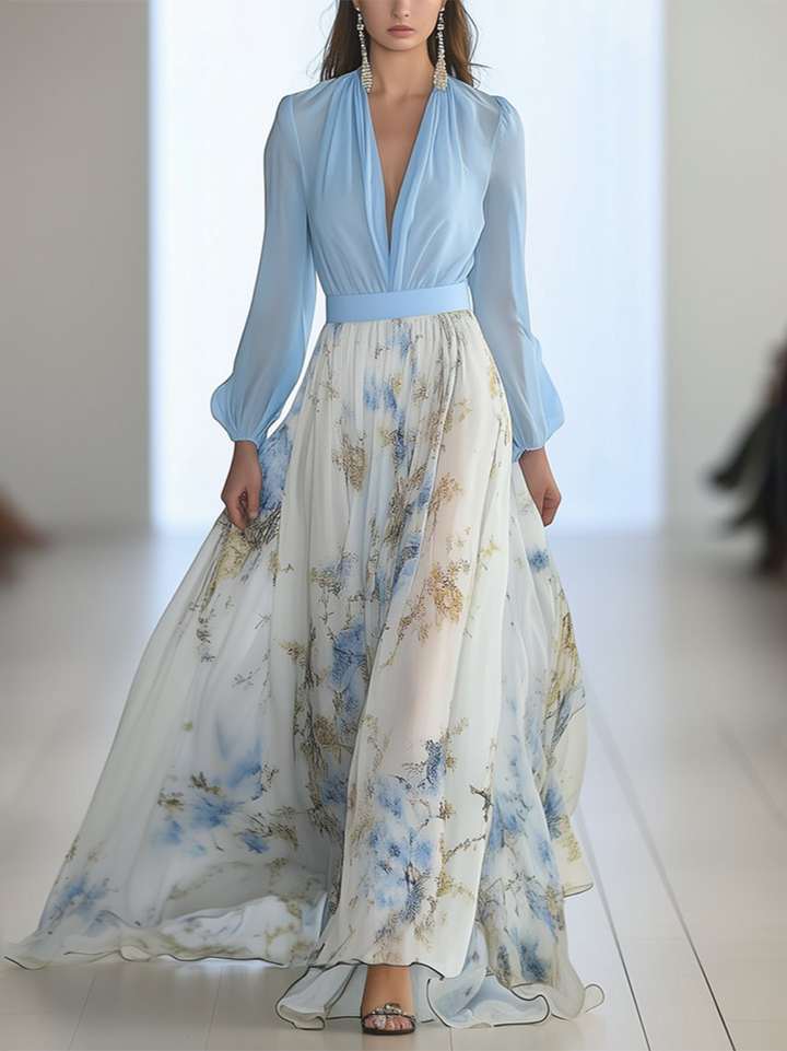 Nova | Maxi Wedding Guest Dress with Floral Print and Long Sleeves