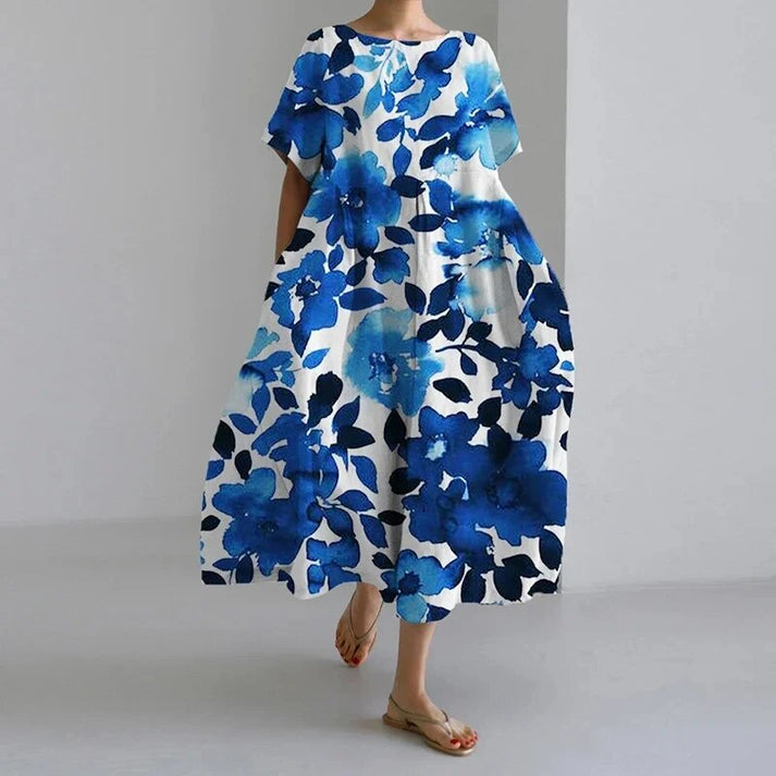 Jacklyn | Midi Summer Dress with Floral Print and Round Neck
