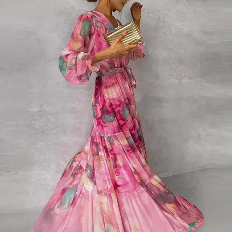 Lili | Maxi Wedding Guest Dress with Floral Print and V-Neck Wrap
