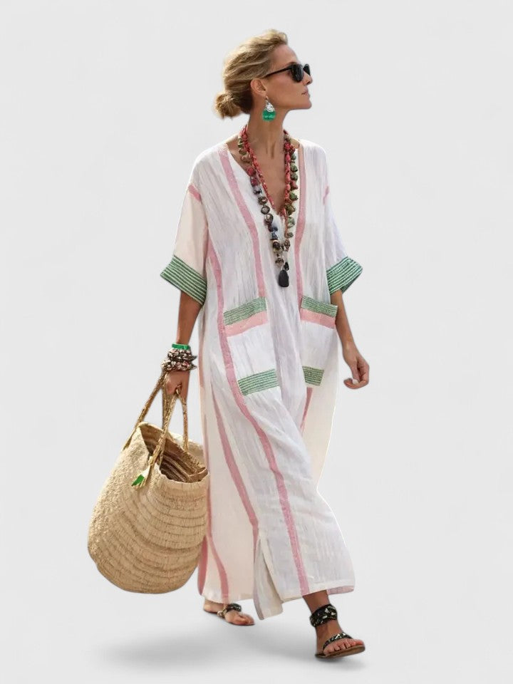 Saffron | Summer Maxi Dress Striped Kaftan
