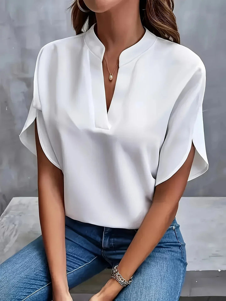 Leah | Flutter Sleeve Blouse with Split V-Neck and Plain Finish