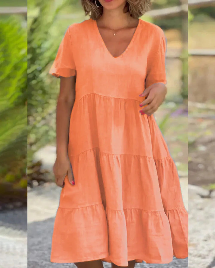 Julie | Midi Summer Dress with V-Neck and Tiered Skirt