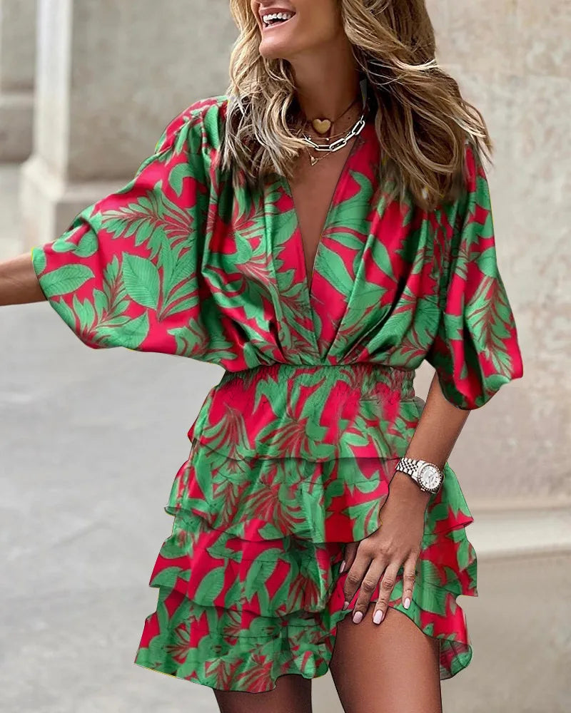 Makayla | Mini Summer Dress with Floral Print and Tiered Ruffles