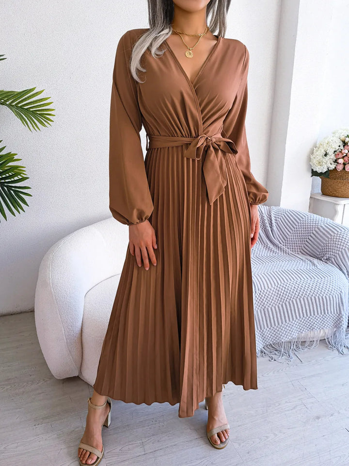 Ellie | Midi Wedding Guest Dress with V-Neck Wrap and Pleated Skirt