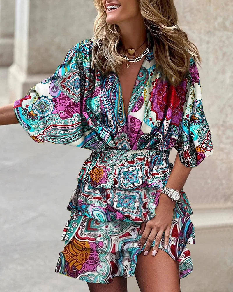 Makayla | Mini Summer Dress with Floral Print and Tiered Ruffles