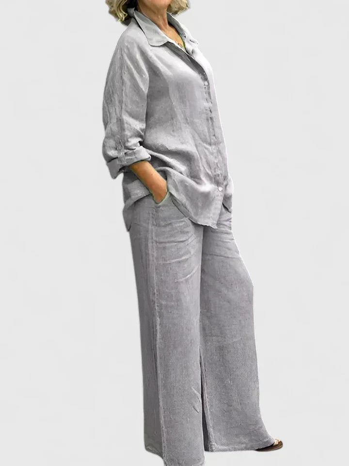 Lena | Matching Set with Wide Leg Trousers and Long Sleeve Shirt