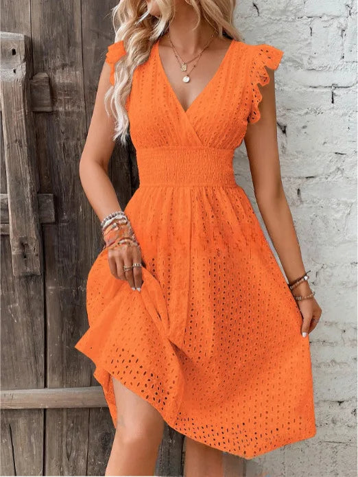 Lily | Midi Summer Dress with V-Neck and Ruffle Straps