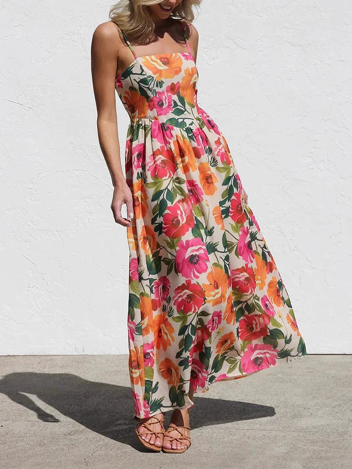 Isadora | Maxi Summer Dress with Floral Print and Square Neck