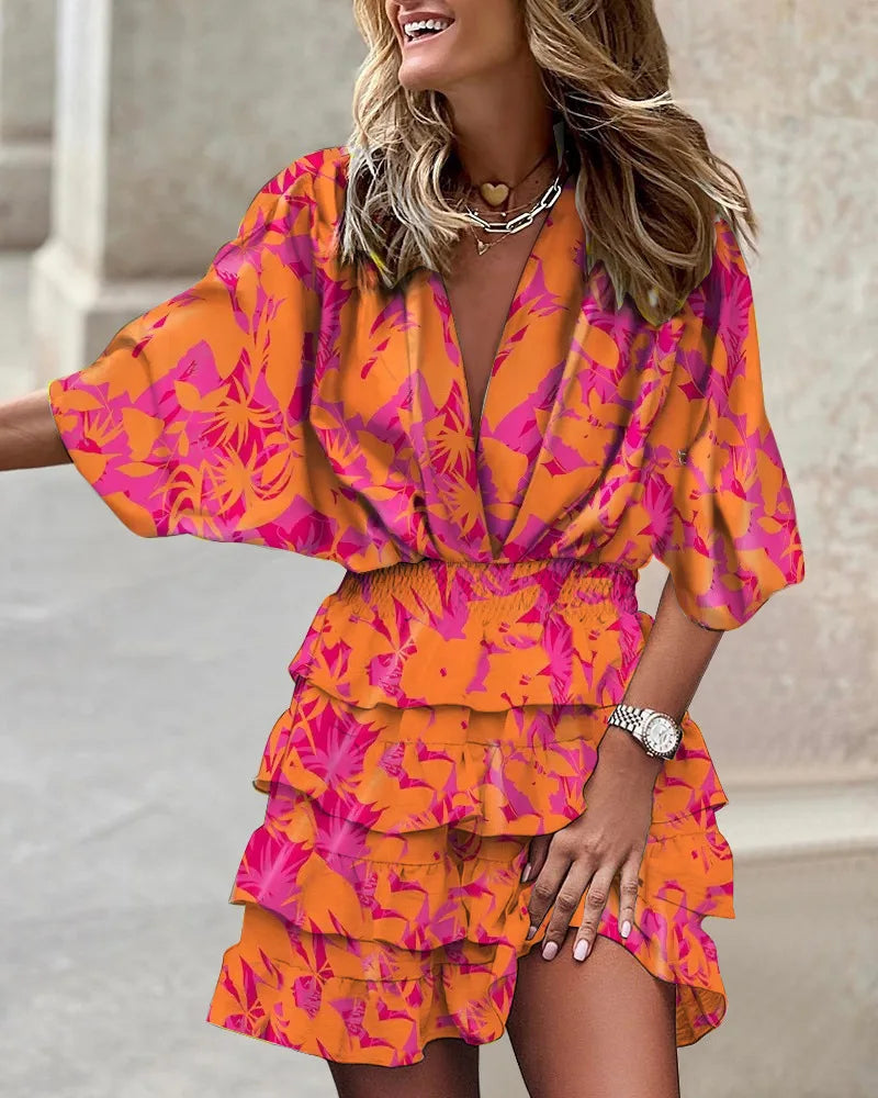 Makayla | Mini Summer Dress with Floral Print and Tiered Ruffles